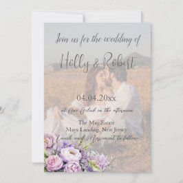 Invitación Foto Código QR Acuarela Lavender Peony Boda