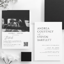 Invitación Foto Código Qr Boda blanco y negro