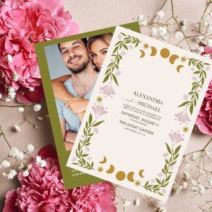 Invitación Foto Código QR Boda botánico místico vintage