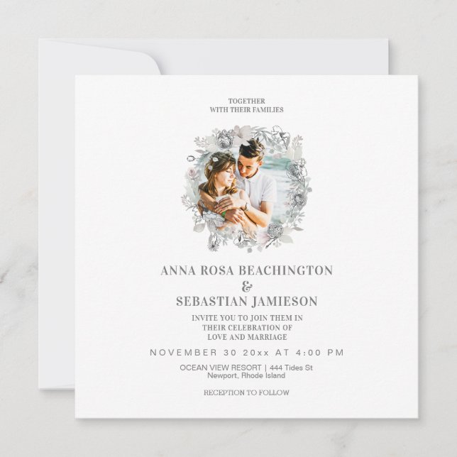 Invitación *~* FOTO Código QR floral AR AR16 Boda RSVP (Anverso)