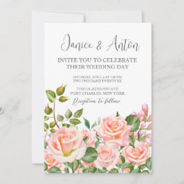 Invitación Foto Código QR Rubor Boda Botánico Rosa