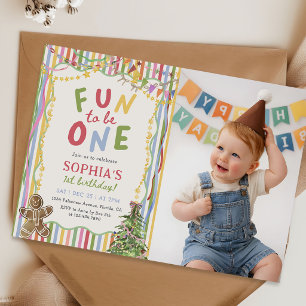 Invitación Foto colorida de cumpleaños infantil de Navidad 1e
