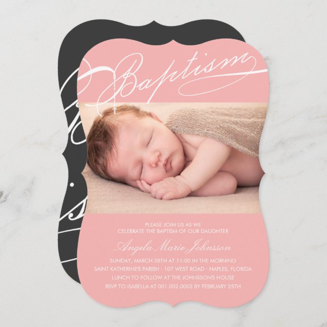 Invitación Foto con guión del rosa de la cruz del rosario del (Anverso / Reverso)