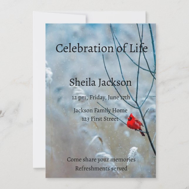 Invitación Foto conmemorativa del cardenal de los pájaros roj (Anverso)