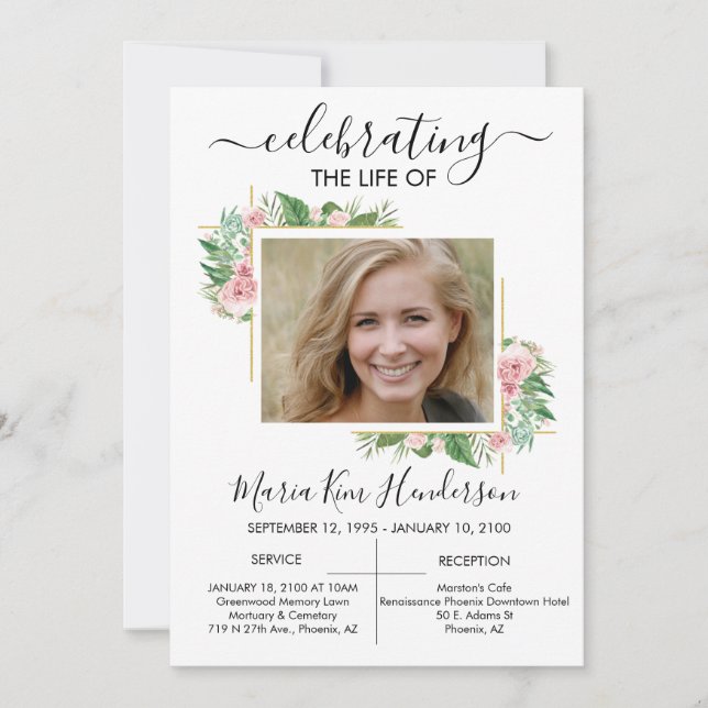 Invitación Foto conmemorativa del funeral de los rosas (Anverso)
