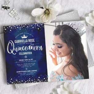 Invitación Foto Corona de guión de Purpurina de plata de la M