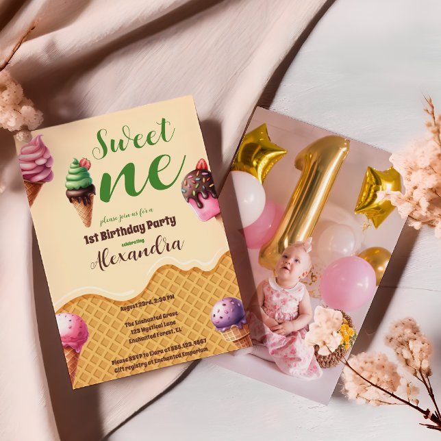Invitación Foto Crema De Hielo Dulce Primer Cumpleaños (Subido por el creador)