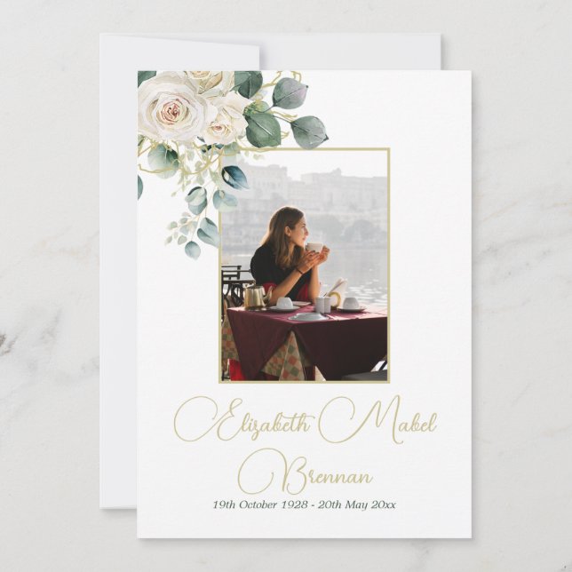 Invitación Foto cristiana funeraria elegida Rosa floral (Reverso)