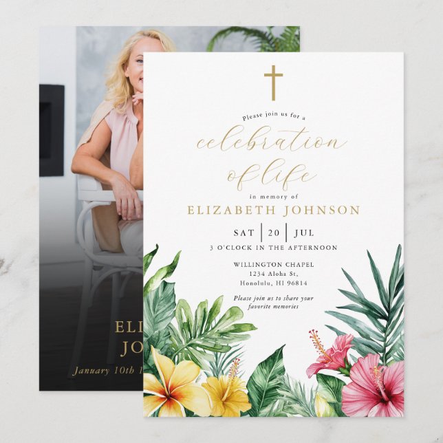 Invitación Foto Cristiana Tropical De La Vida (Anverso / Reverso)