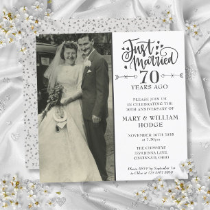 Invitación Foto cuadrada de boda del 70º aniversario recién c