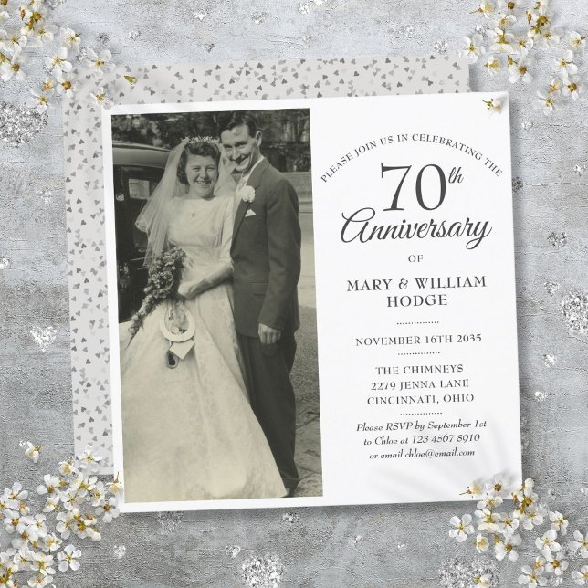 Invitación Foto cuadrada de boda del 70 aniversario (70th Anniversary Wedding Photo Square Invitation)