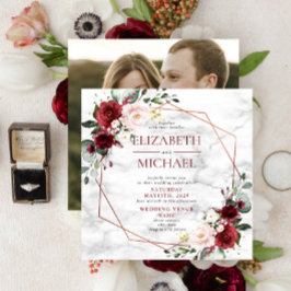 Invitación Foto cuadrada de cobre de mármol geométrico de bor