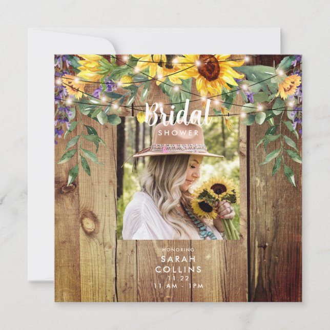 Invitación Foto cuadrada Rustic Sunflower Bridal Shower (Anverso)