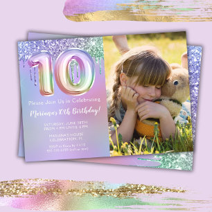 Invitación Foto Cumpleaños 10 años Fiesta Purpura Rosa Brilla