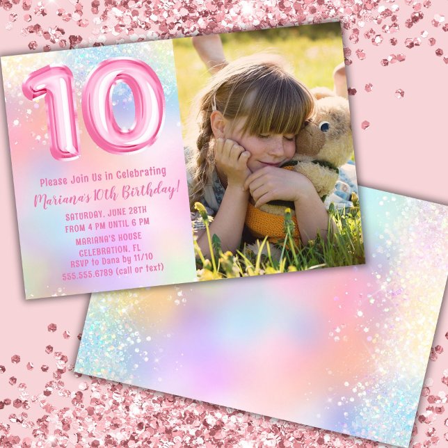 Invitación Foto Cumpleaños 10 Pink Rainbow (Subido por el creador)