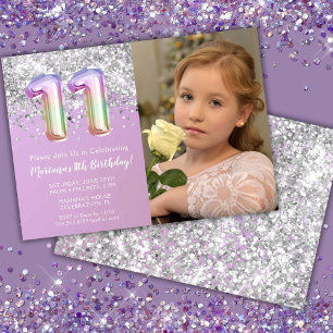 Invitación Foto Cumpleaños 11 años Sparkle Arcoíris