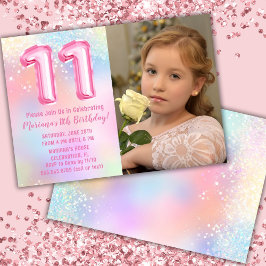 Invitación Foto Cumpleaños 11 Arcoíris Rosa