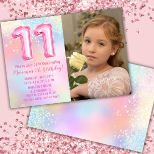 Invitación Foto Cumpleaños 11 Arcoíris Rosa