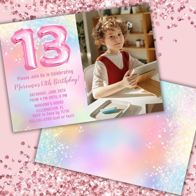 Invitación Foto Cumpleaños 13 Pink Rainbow (Subido por el creador)