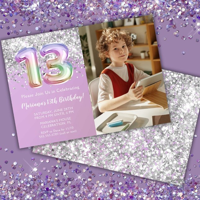 Invitación Foto Cumpleaños 13 Sparkle Arcoíris (Subido por el creador)