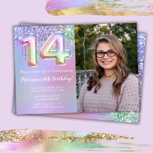Invitación Foto Cumpleaños 14 años Fiesta Purpura Rosa Brilla