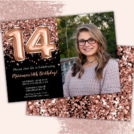 Invitación Foto Cumpleaños 14 Años Fiesta Rosa Dorado Brillan