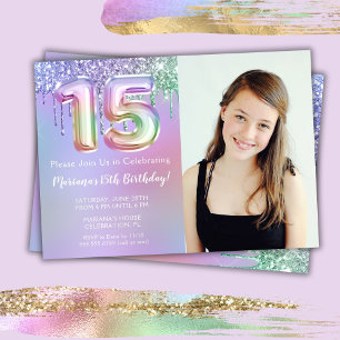 Invitación Foto Cumpleaños 15 Años Fiesta Purpura Rosa Brilla