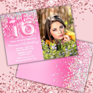 Invitación Foto Cumpleaños 16 Dulce Glitter Rosa