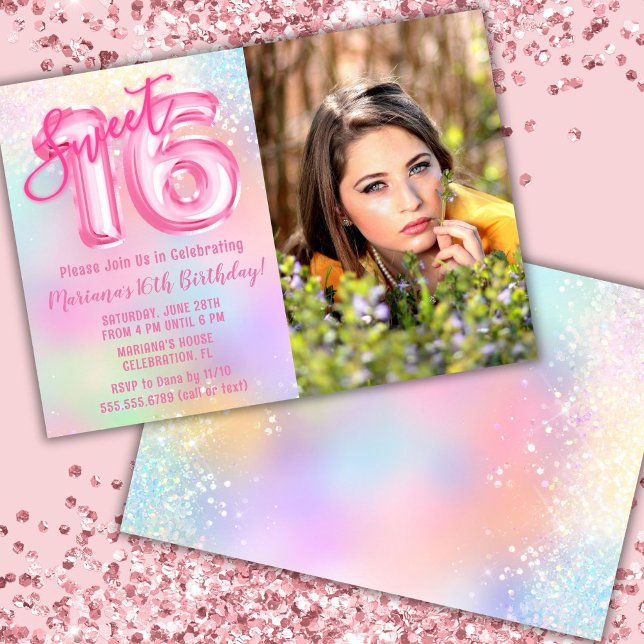 Invitación Foto Cumpleaños 16 Pink Rainbow Dulce (Subido por el creador)