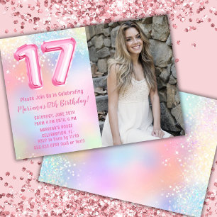 Invitación Foto Cumpleaños 17 Pink Rainbow
