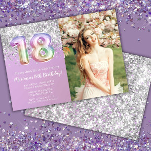 Invitación Foto Cumpleaños 18 con destellos de arcoíris
