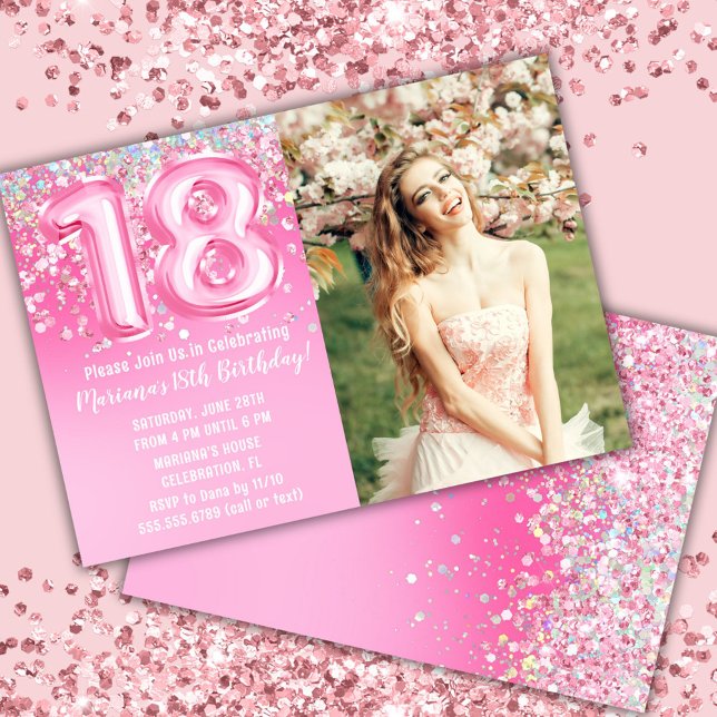 Invitación Foto Cumpleaños 18 Glitter Rosa (Subido por el creador)