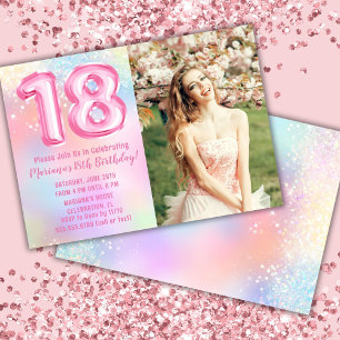 Invitación Foto Cumpleaños 18 Pink Rainbow