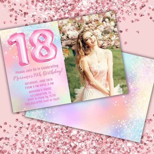 Invitación Foto Cumpleaños 18 Pink Rainbow (Subido por el creador)