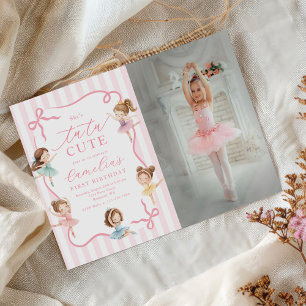 Invitación Foto Cumpleaños 1er Tutú Bailarina Lazo Niñas Rosa