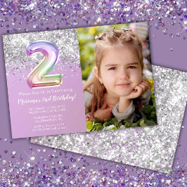 Invitación Foto Cumpleaños 2º Arcoíris Brillante