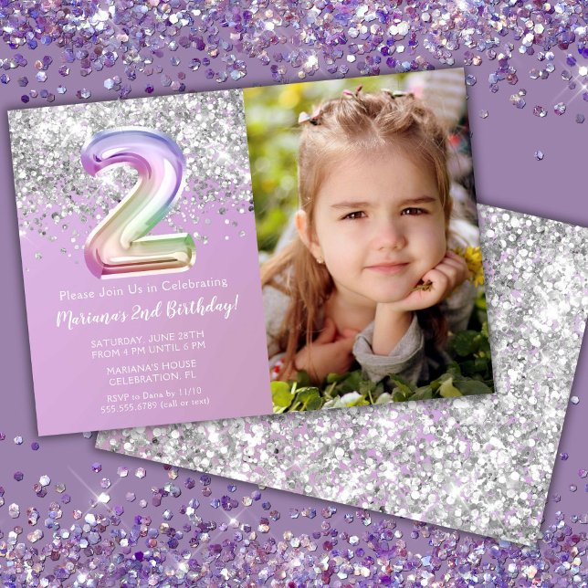 Invitación Foto Cumpleaños 2º Arcoíris Brillante (Subido por el creador)