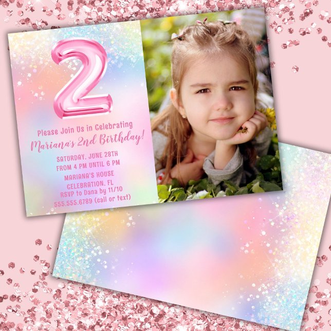Invitación Foto Cumpleaños 2º Arcoíris Rosa (Subido por el creador)