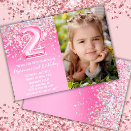 Invitación Foto Cumpleaños 2º Cumpleaños Brillo Rosa