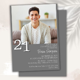 Invitación Foto cumpleaños 21 moderno minimalista gris