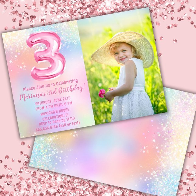 Invitación Foto Cumpleaños 3º Arcoíris Rosa (Subido por el creador)