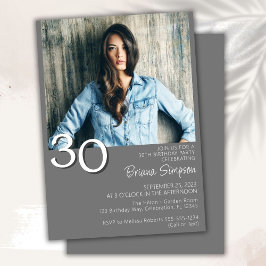 Invitación Foto Cumpleaños 30 Moderno Minimalista Gris
