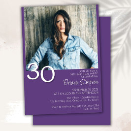 Invitación Foto Cumpleaños 30 Moderno Minimalista Morado
