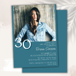 Invitación Foto Cumpleaños 30 Moderno Minimalista Verde Azul