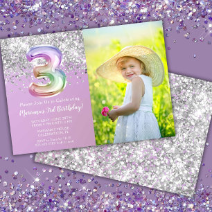Invitación Foto Cumpleaños 3 años Sparkle Arcoíris