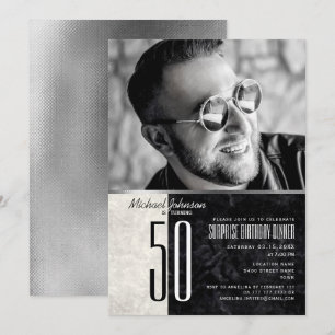 Invitación Foto cumpleaños 40, mármol blanco y negro