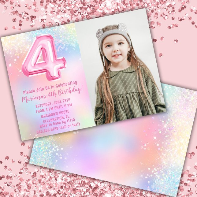 Invitación Foto Cumpleaños 4 Pink Rainbow (Subido por el creador)