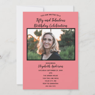 Invitación Foto Cumpleaños 50 Rosa Cincuenta y Fabuloso