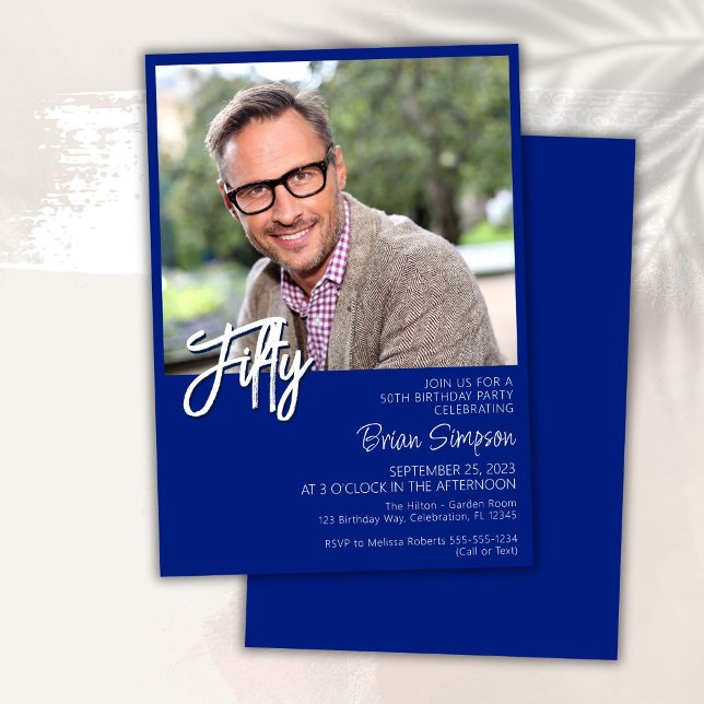 Invitación Foto cumpleaños 50 Royal Blue  (Subido por el creador)