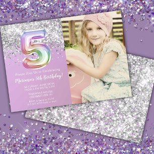 Invitación Foto Cumpleaños 5 años Sparkle Arcoíris